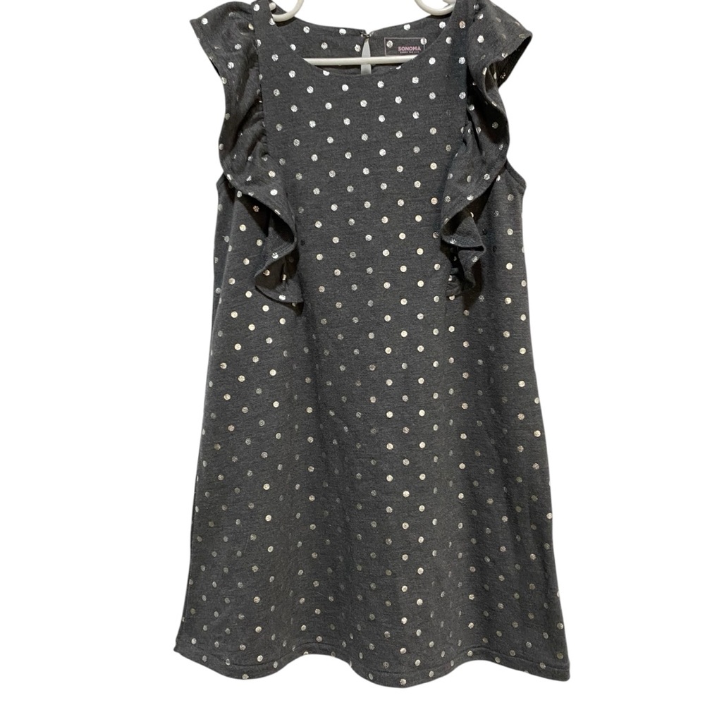 SONOMA Dress Size 6 Gray Silver Polka Dots Sleeveless Comfortable